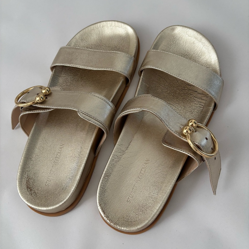 Stuart Weitzman Metallic Gold Slide Sandals